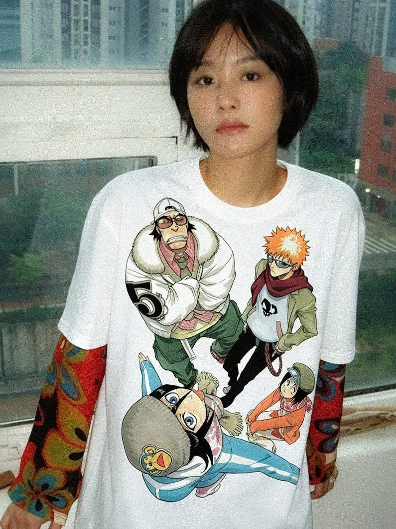 White BLEACH Ichigo Kurosaki & Family Anime Y2K Aesthetic Graphic T-Shirt Cotton Men Women Streetwear Tee