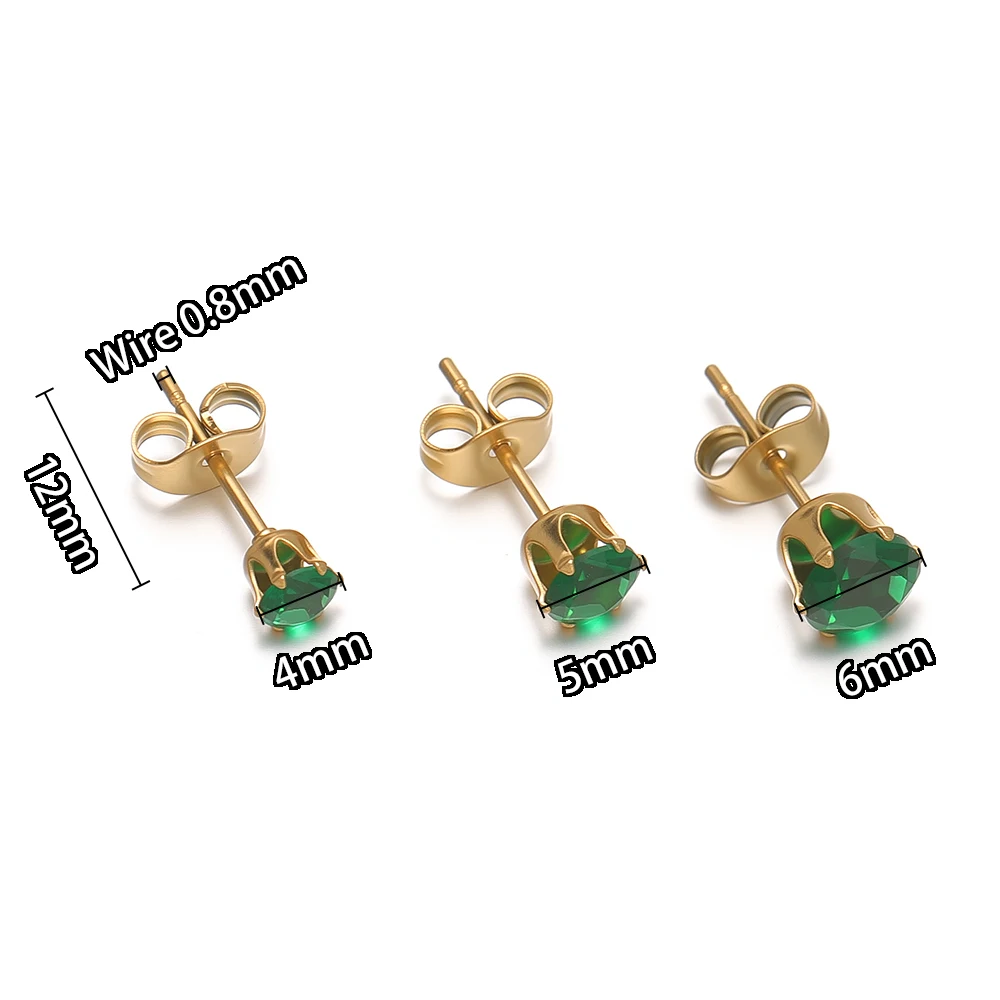 20 Stück Klassische Edelstahl-Ohrstecker mit Zirkonia für Frauen, Geburtsstein, Goldfarben, Kleine Huggie-Ohrringe, Täglicher Damenschmuck – Detail 3