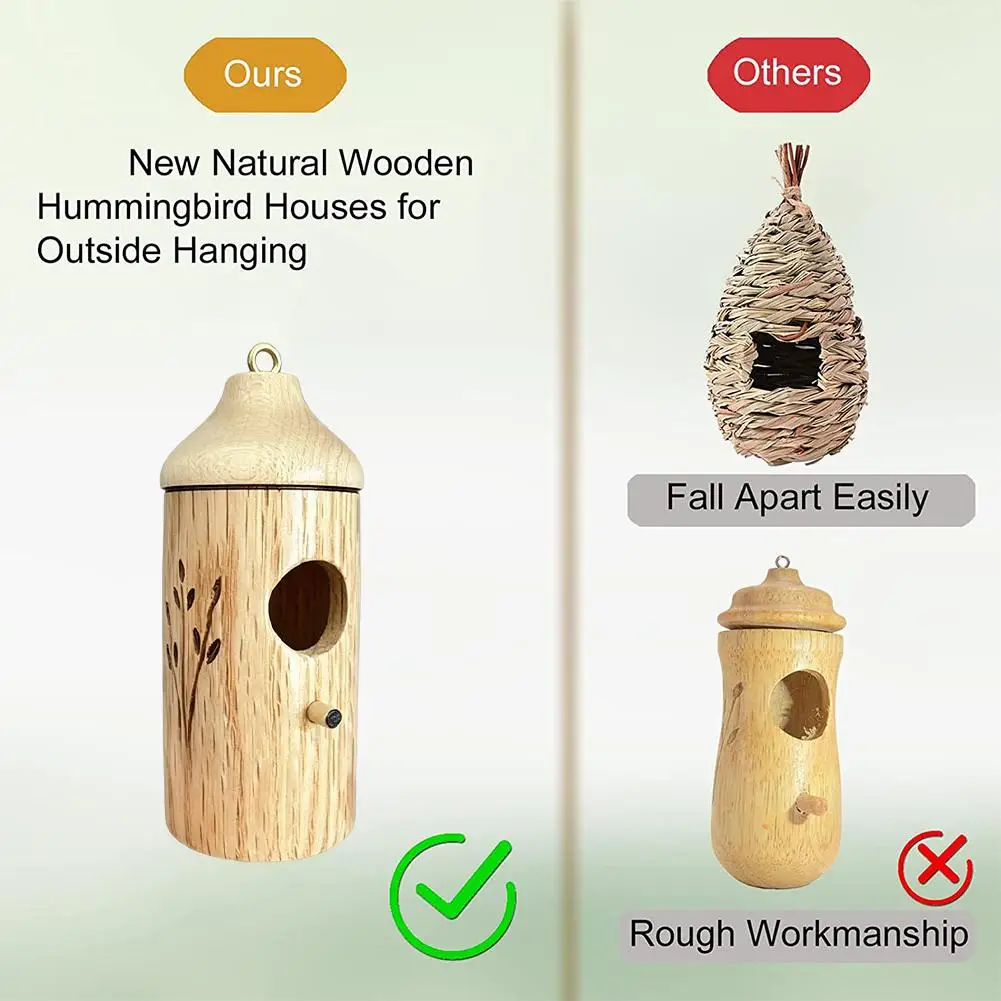 Kolibri-Haus Hängendes Vogelhaus aus Holz Handgefertigtes Nest Wildvogelhaus für Außenbereich Garten Dekoration – Detail 17