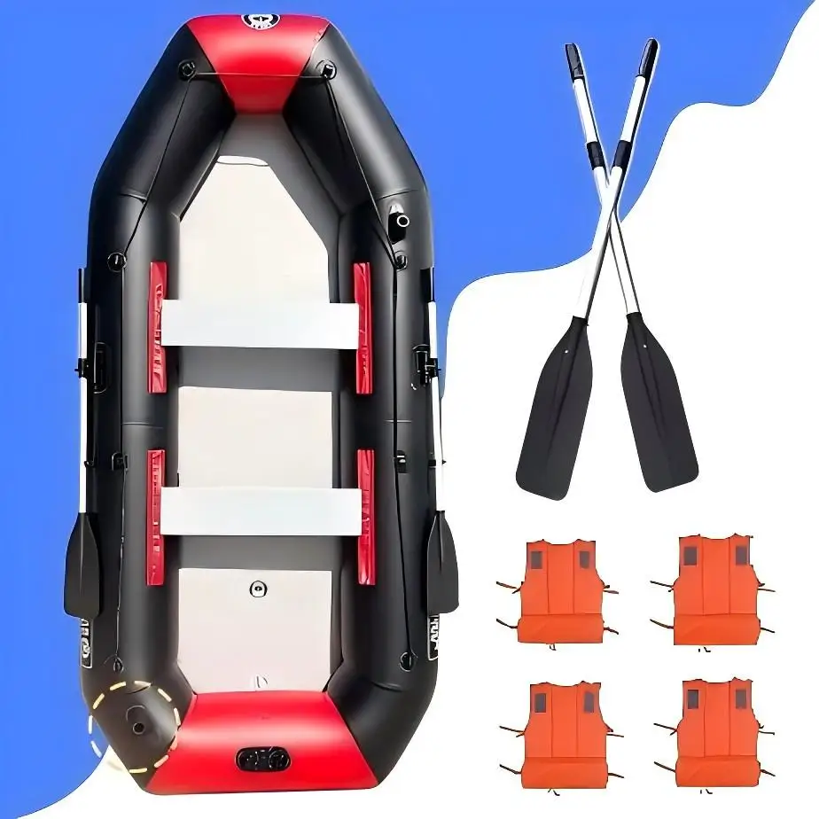 

4 Person PVC Air Deck Floor Rowing Boats 3 M 9.8ft Inflatable Kayak With 4 Life Vest And Oar Accessories