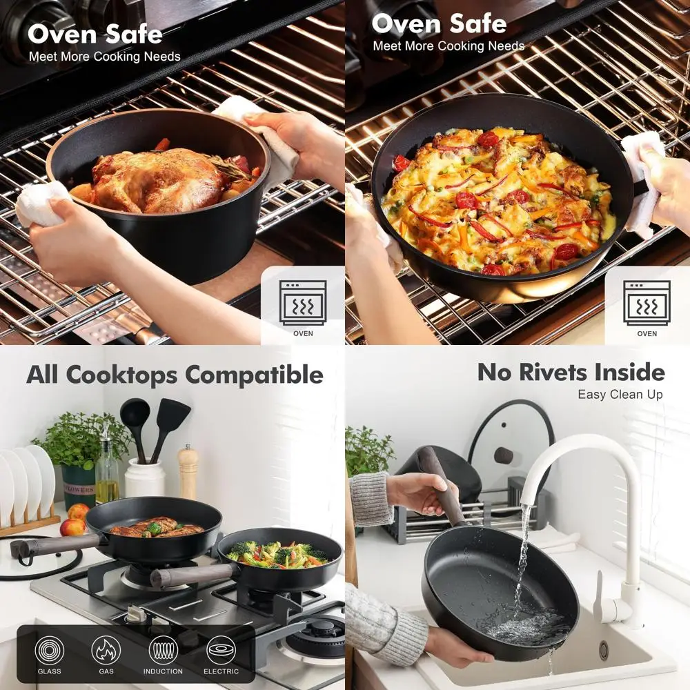 

15-Piece Black Nonstick Cookware Set with Oven and Dishwasher Safe Pots and Pans, Induction Ready, PFOA/PFOS Free