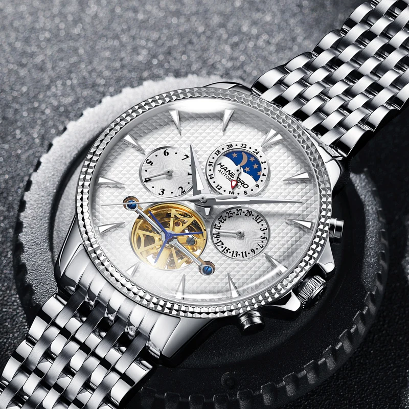 HANBORO Hollow Multi functional Fully Automatic Mechanical Watch Fashion Business Leisure Trendy Men's Watch
