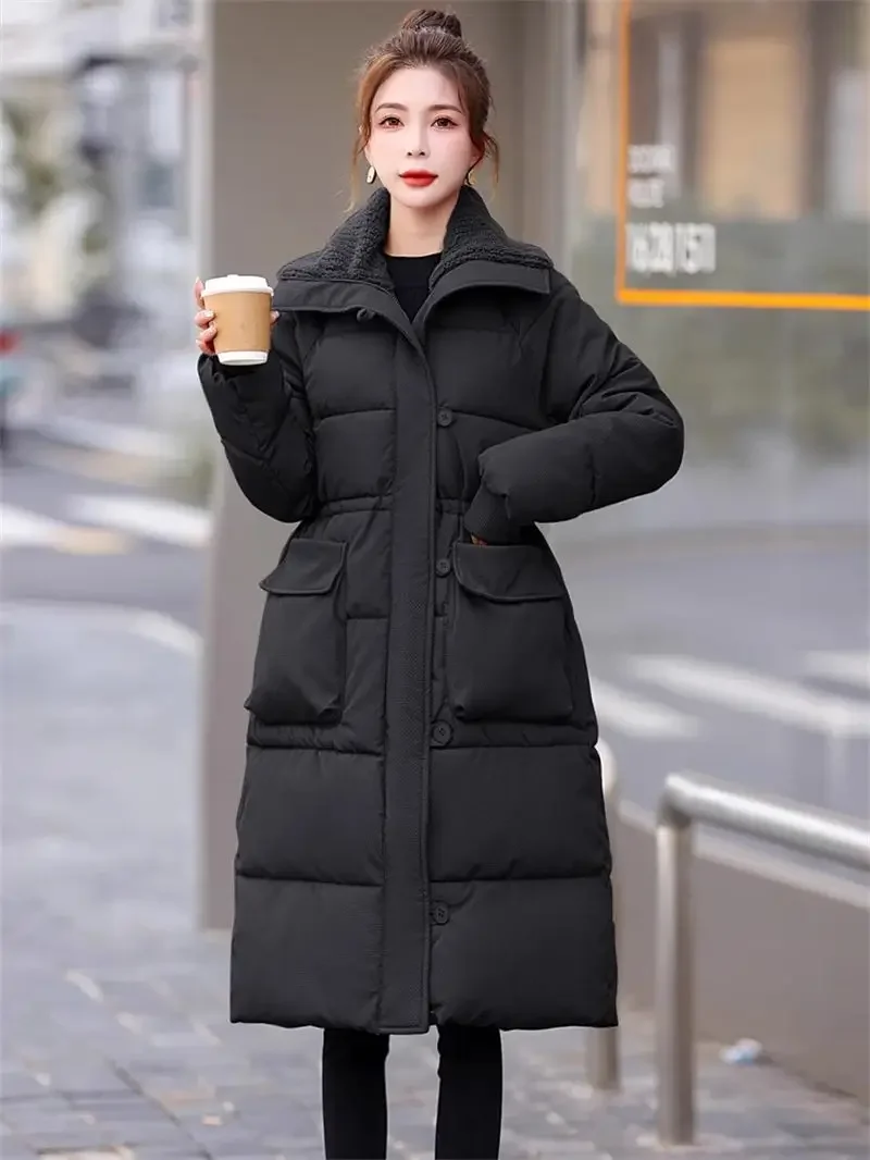 

2025Korean Version Loose Winter Fashion Elegant Parka Coat Outwear High Quality Women's New Thick Down Cotton Jacket Long