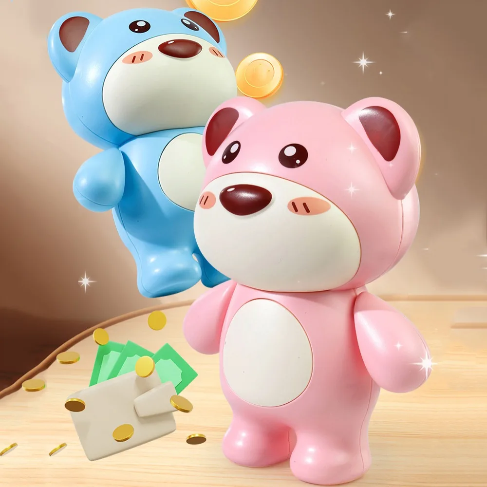 Réservoir d'épargne ours mignon tirelire bras décoratif petites coffres d'argent mobiles modèle ours bleu enfants boîte de rangement pièces de monnaie argent