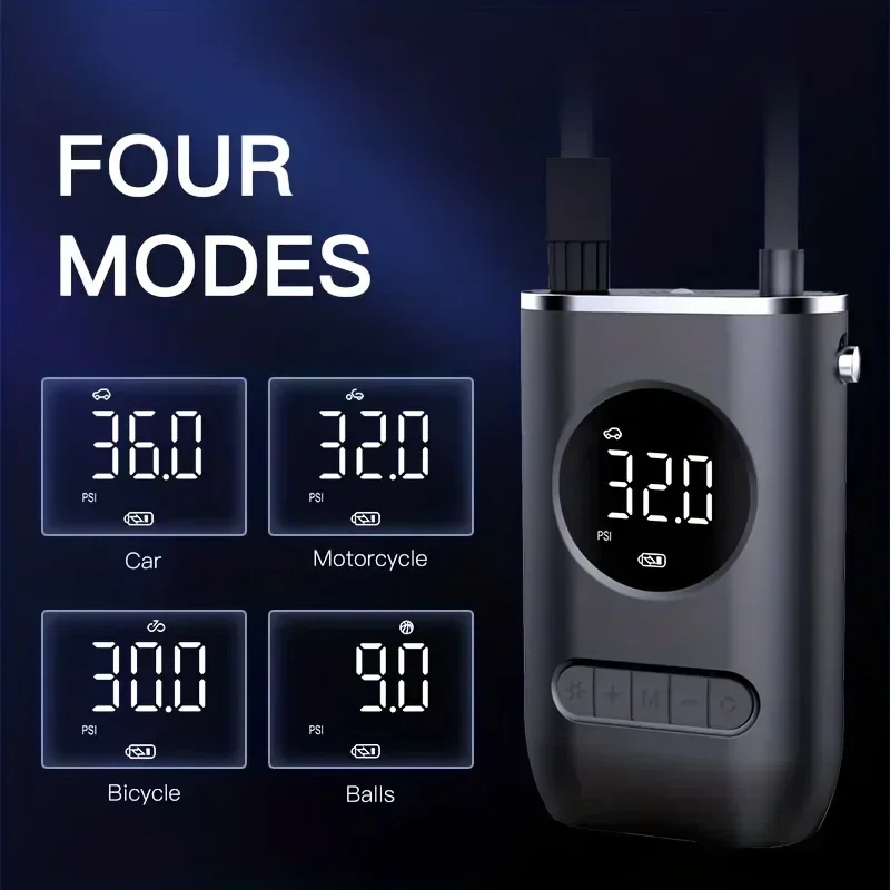 

Автомобильный воздушный насос, портативный мини-электрический насос для шин, ручной насос для накачивания с беспроводным цифровым дисплеем, мотоциклетный шариковый насос для шин