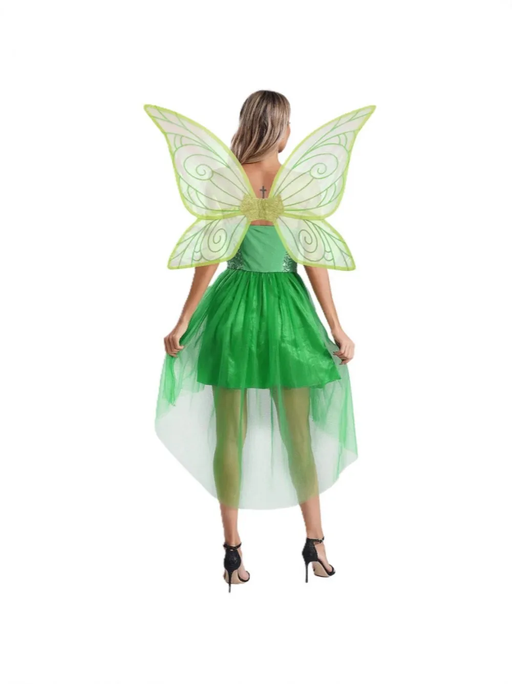 Women's Banana Fairy Costume Adult Green Ensemble for Fantasy Events Fairy Halloween Cosplay Costumes with Wings view 3