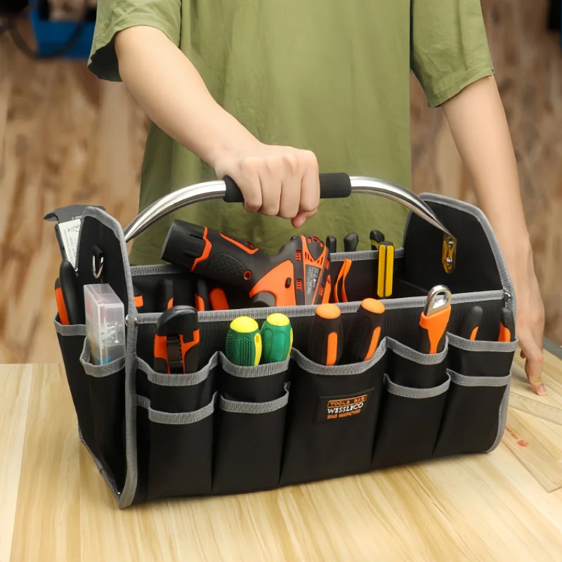 Bolsa de herramientas de tela Oxford 1680D, almacenamiento de herramientas de electricista, organizador multifuncional de gran capacidad, caja de herramientas portátil impermeable