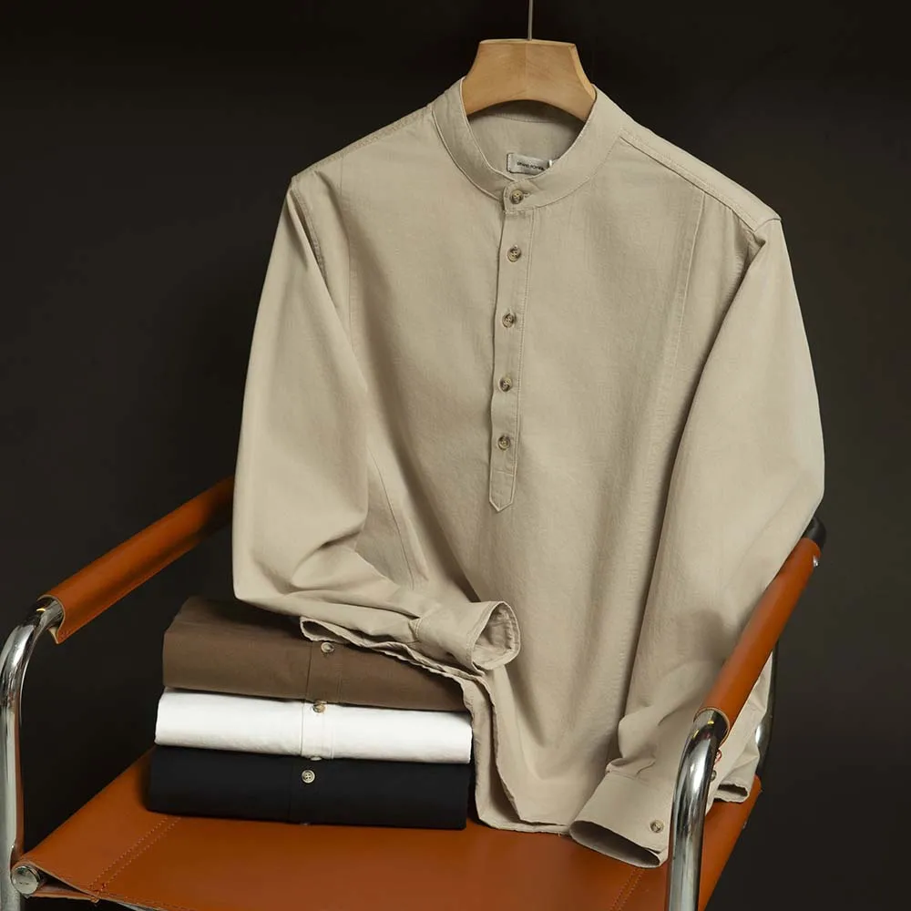 

High Quality Shirts For Man Cotton 100℅ Autumn Long Sleeve Elegant Old Money Social Japanese Style Streetwear Blouse