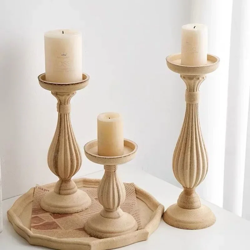 Aesthetic Candle Holder Elegant Vintage Wood Candlestick Candelabrum Candlestick Candles Bases Wedding Table Home Decoration