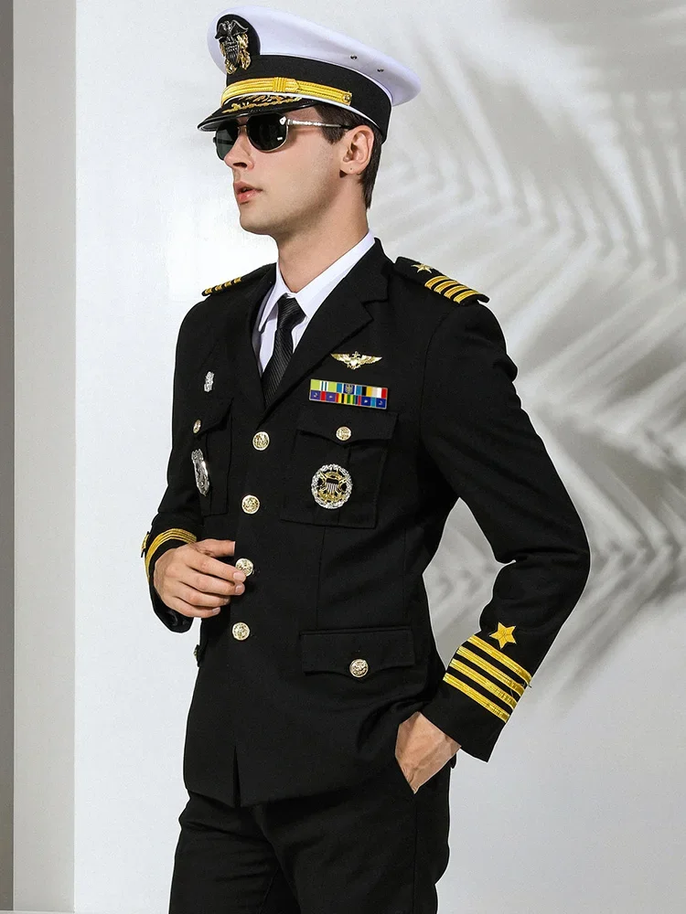 Pilot Costume Seaman Us Navy Captain Uniform Single-breasted Jacket Pants Security Property Workwear Air Hostess Costumes