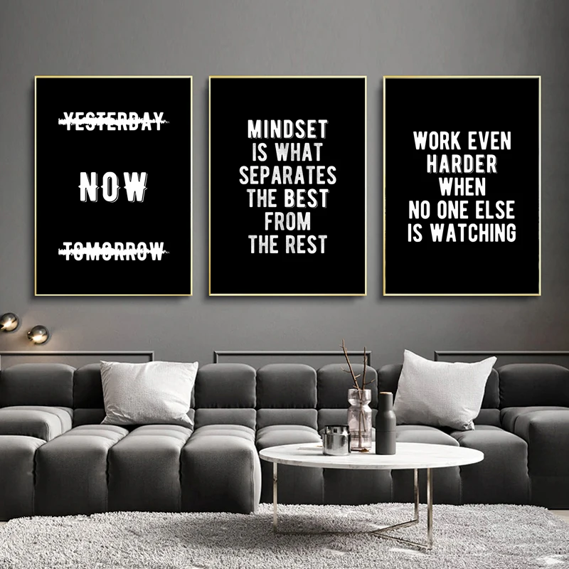 Black White Letters Inspirational Canvas Painting Office Wall Art Posters Prints Motivational Quote Pictures Living Room Decor