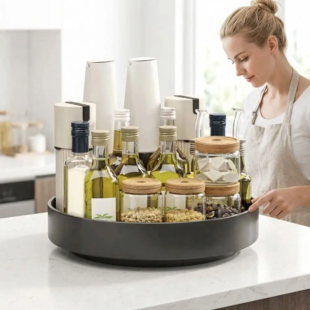 Carbon Steel Rotating Spice Rack Round Large Capacity Seasoning Storage Holder Non-slip Base Waterproof Condiment Storage Rack