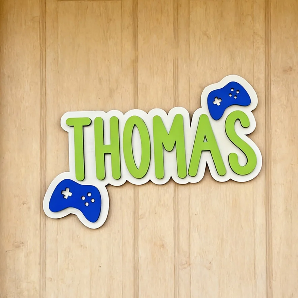 1Pc Wooden Double-Layer Custom Name Door Plaque, Gaming Player Style, Room Bedroom Wall Hanging Decoration, Creative Ornament