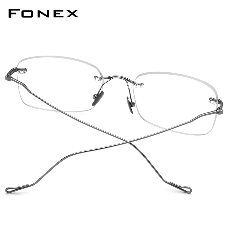 FONEX B Titanium Glasses Frame Men 2020 New Women Rimless Square Eyeglasses Frames Eyewear 8559