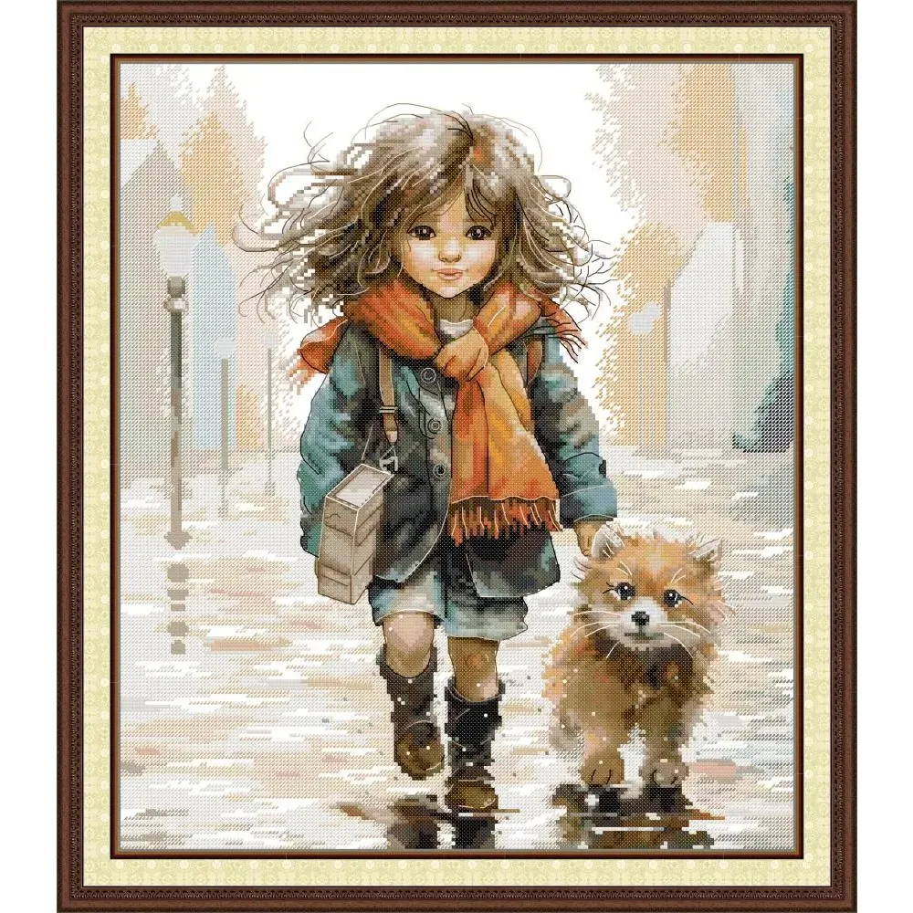 

Girl and Dog cross stitch kit aida 14ct 11ct count print canvas cross stitches needlework embroidery DIY handmade