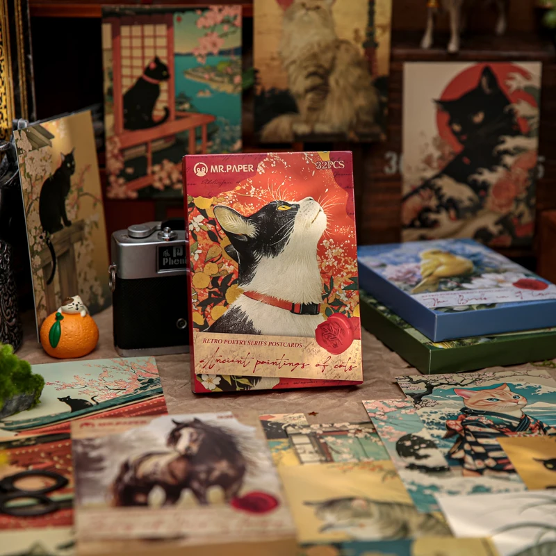 

32 шт., набор поздравительных открыток с рождественской тематикой животных, плотная бумага для друзей, поздравление с надписью «Спасибо», скрапбукинг, журнал