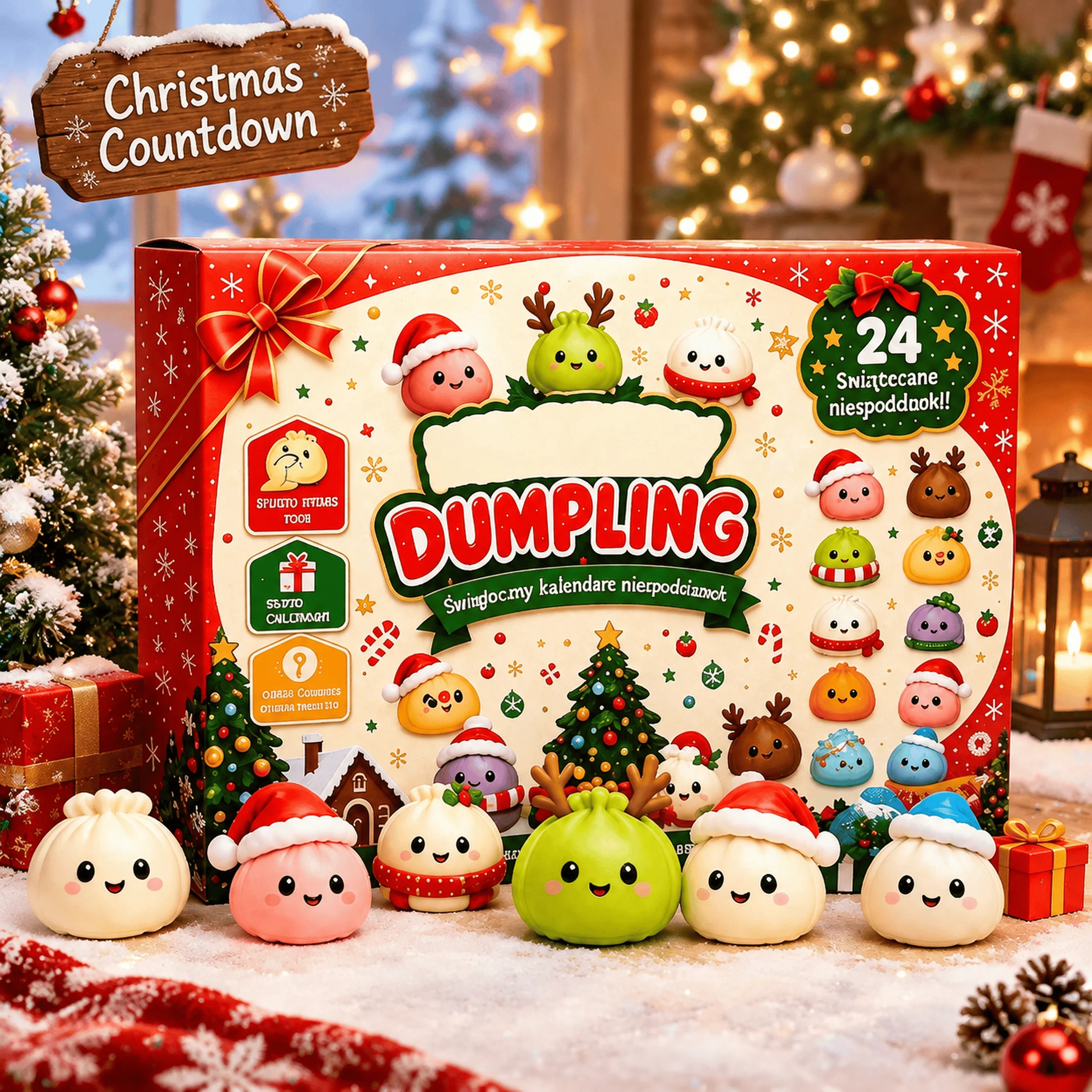 Advent Calendar Gift - ปฏิทินแอดเวนต์คริสต์มาสปี 2026 แบบสกุชชี่, สกุชชี่รูปเกี๊ยว คืนตัวช้า ของขวัญสัมผัสแบบบีบ,