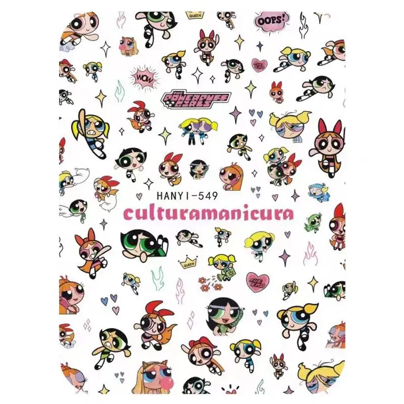 1 shieet Cartoon Powerpuff Girls nail sticker with adhesive y2k cute big eyes baby Spice betty