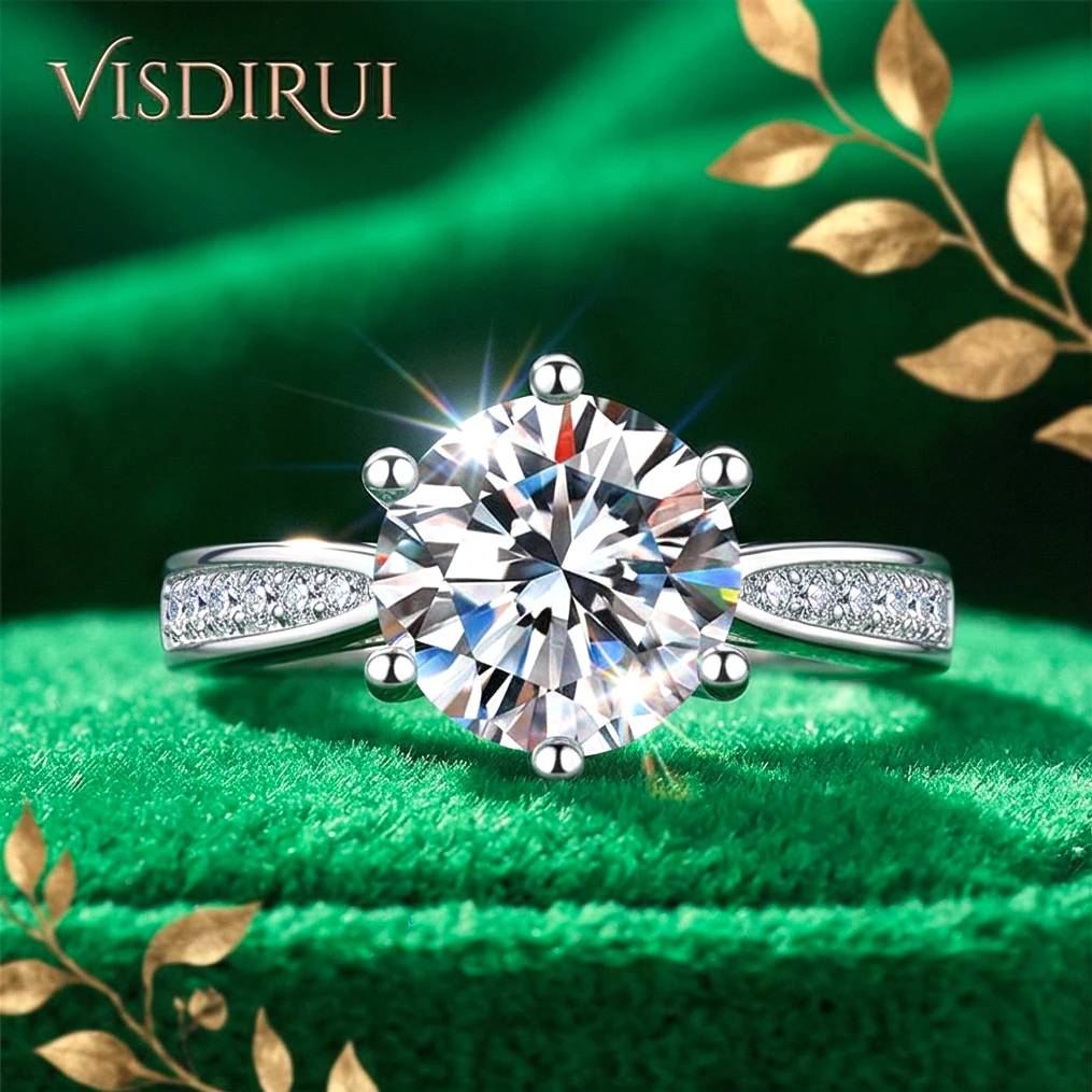 

VISDIRUI 0.5-3ct Moissanite Solitaire Ring for Women 6 Prong Setting D Color VVS1 S925 Sterling Silver Engagement Bridal Band