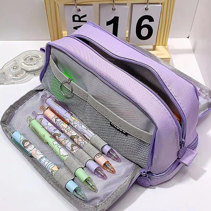 1PC Stationery Organizer Office Supply 4 Partitions Large Pencil Case Pen Bag School Student Pencil Cases Cosmetic Bag