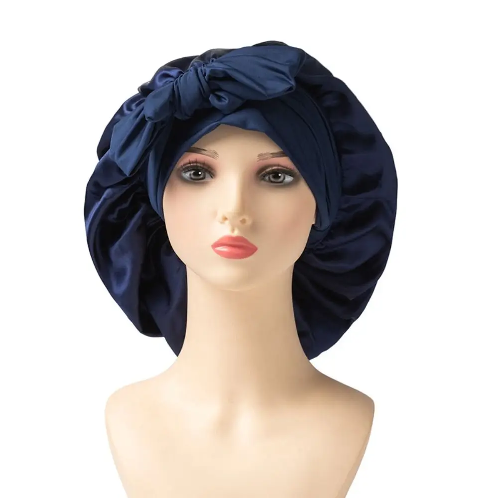 Satin Material Sleeping Bonnet Adjustable Strap Solid Color Hair Care Cap Soft Wide Brim Design Protective Hair Bonnet