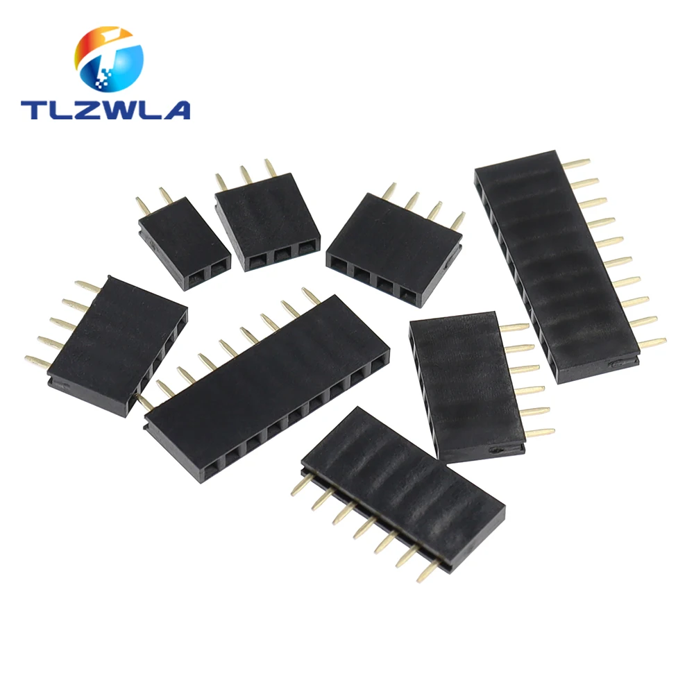 10PCS Single Row Pin Female Header Socket Pitch 2.54mm 1*2p 3p 4p 5p 6p 7p 8p 9p 10p 12p 14p 16p 18p 20p 22p 40p Pin Connector