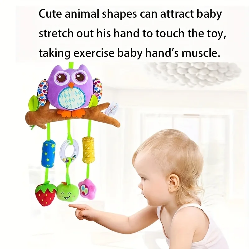 ของเล่นเขย่ารูปนกฮูกน่ารักพร้อมที่กัด - เหมาะสำหรับเด็กอายุ 0-3 ปี - ของเล่นแขวนเปลและรถเข็นเด็ก