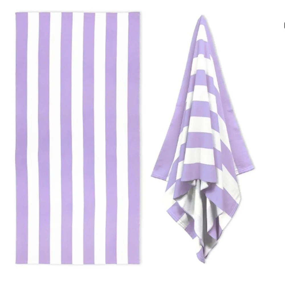 Pastel Cabana Stripe Beach Towel, Quick Dry Soft Cotton, Lavender, Pink & Yellow Striped Design for Summer Pool Use view 3