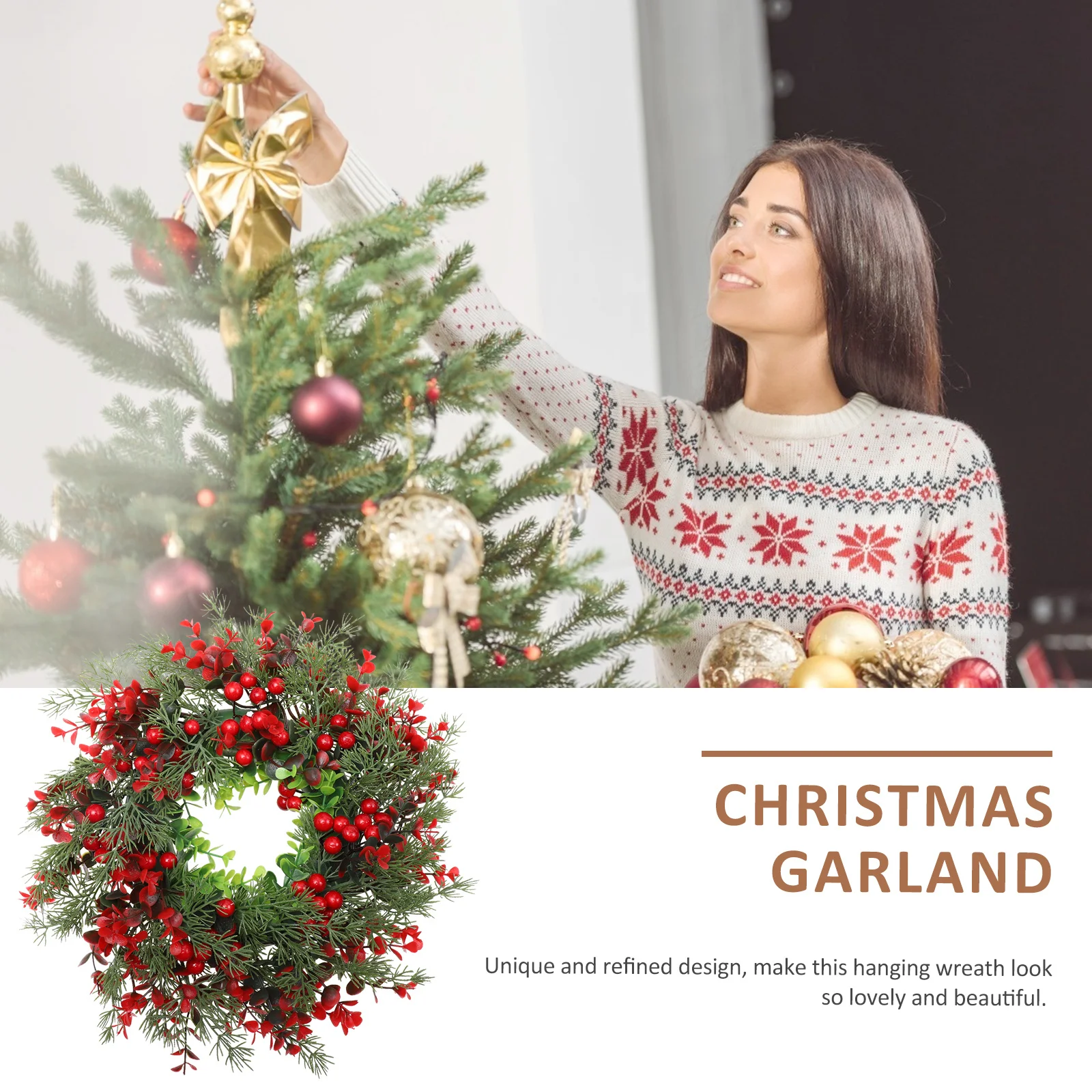 

1Pcs Classic Xmas Wreath Door Decor Simulation Garland Pendant for Wall Hanging Holiday Party Wreath Decor Festive Atmosphere