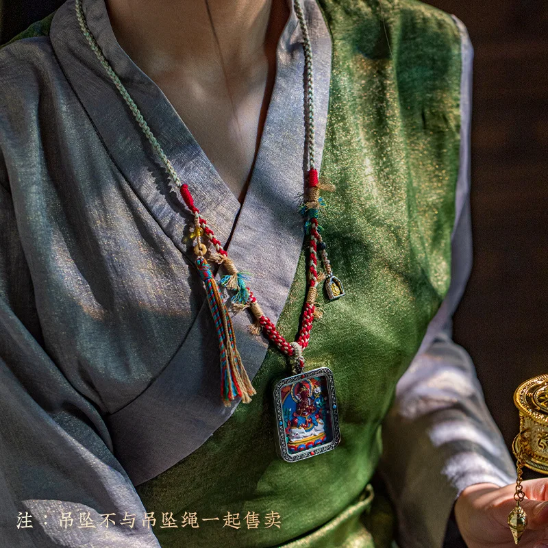 Yno Traditional Tibetan Hand Woven Pendant Necklace Rope Lucky Blessing For Eight Treasures Compass Buddha Thangka Amulet Wealth