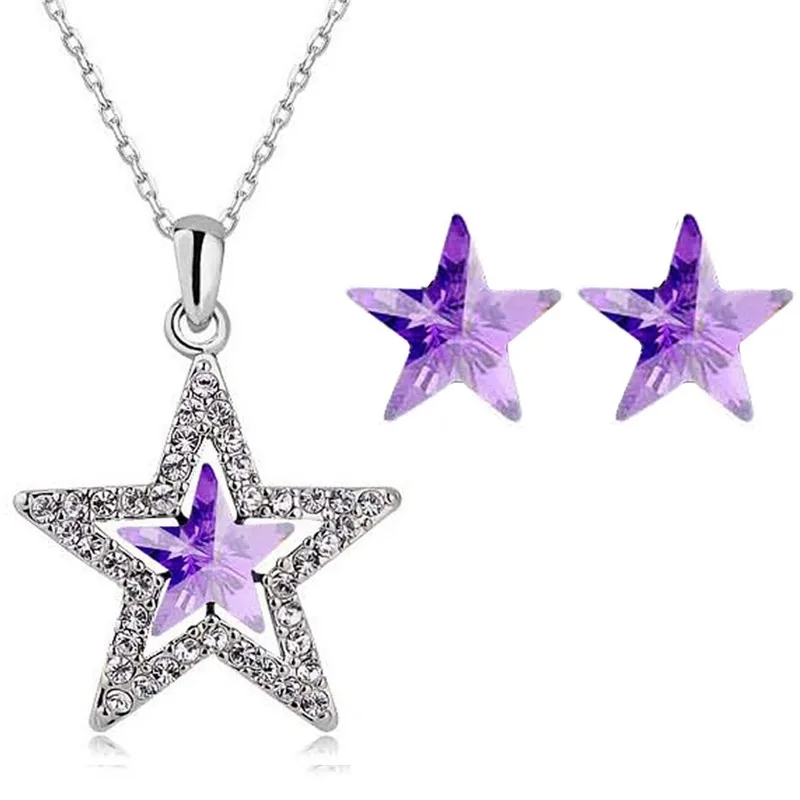 جودة كريستال نمساوي خمسة نقاط قلادة قلادة القرط مجوهرات الأزياء setlover هدية سحر الصيف فتاة brithday wed