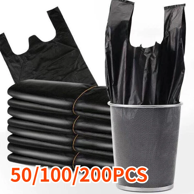 50/100/200PCS Black Disposable Garbage Bag Durable Handheld Vest Garbage Bag Kitchen Bedroom Toilet Household Storage Tool