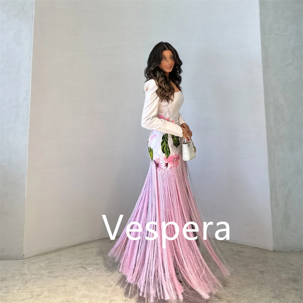 فساتين سهرة جيرسي ساحرة مخصصة، ياقة مربعة رائعة وأكمام طويلة، فستان العودة للوطن، فساتين مناسبة خاصة