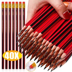 40/30/10PCS Wooden Lead Pencils with Eraser Student Children Painting Drawing Hexagonal Grip Pencil School Office Stationery