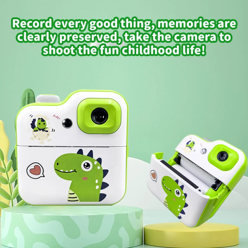 Kinder Cartoon Dinosaurier Kamera Spielzeug Mini Instant Print Fotos Kamera Kinder Tintenlose Thermodruckkamera 1080 HD Druckkamera Spielzeug