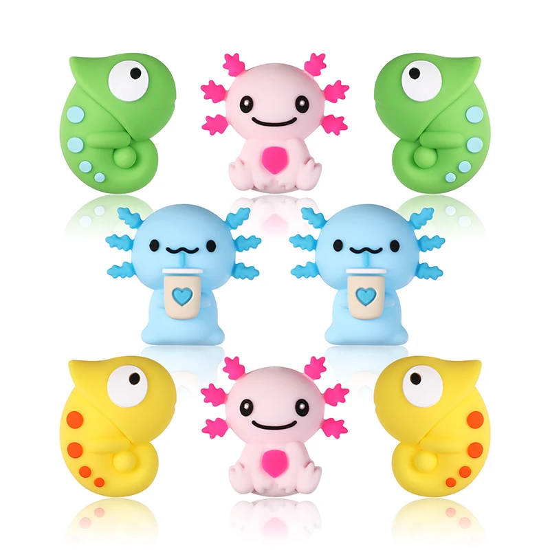 Anneau de dentition en Silicone, 4 pièces, perles de mise au point sans BPA, animaux 3D à croquer, bricolage, sucette de dentition pour bébé, chaîne, jouets, cadeau, produits pour bébé