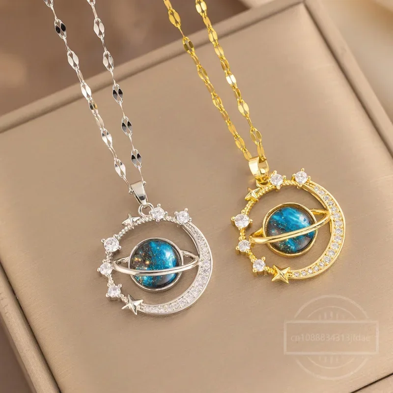 새로운 행성 지르콘 별 라운드 구리 펜던트 목걸이, 여성 및 남성용, 기질 액세서리, 매력적인 웨딩 파티 쥬얼리 선물