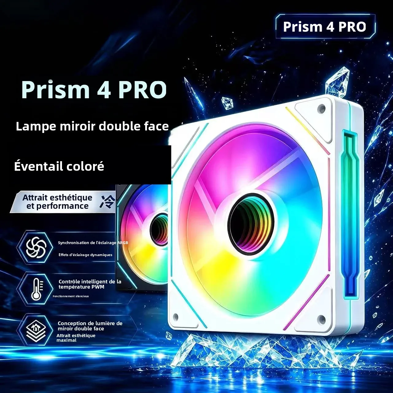 Ventilateur d'ordinateur 4 Pro RGB, double cadre miroir, silencieux, PWM 120 mm, ventilateur de refroidissement pour châssis PC, synchronisation ARGB de la carte mère, ventilateur de refroidissement