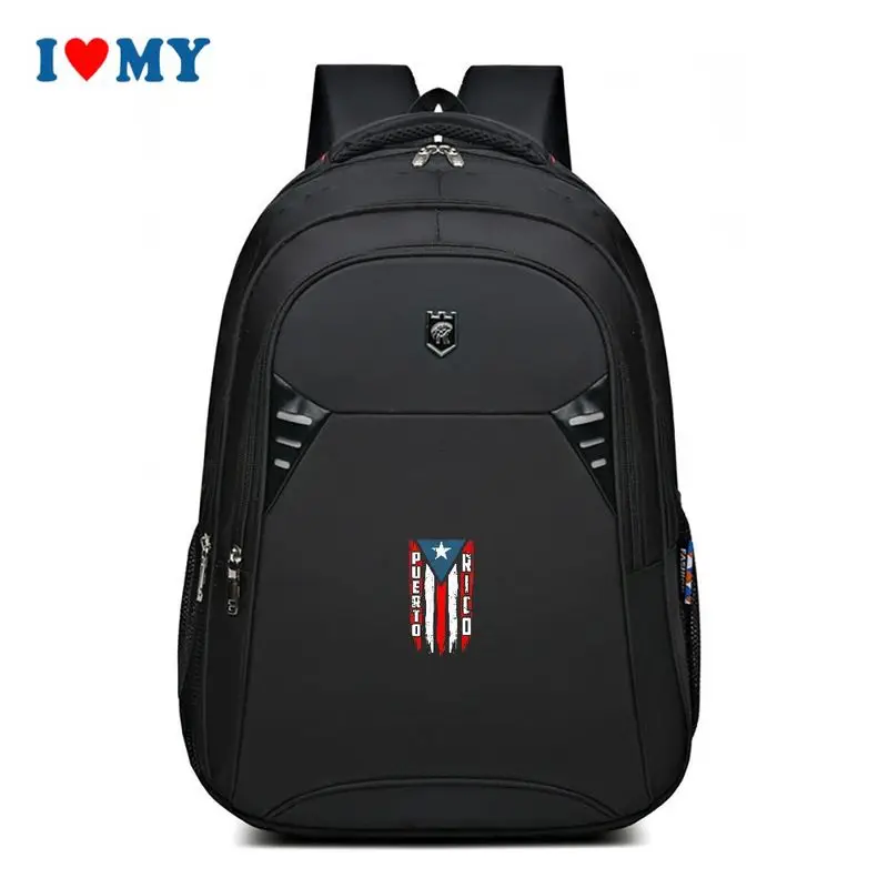 

Black Double Shoulder Sports Backpack for Men Women, Puerto Rico Flag Print Large Capacity Travel School College Casual Bag