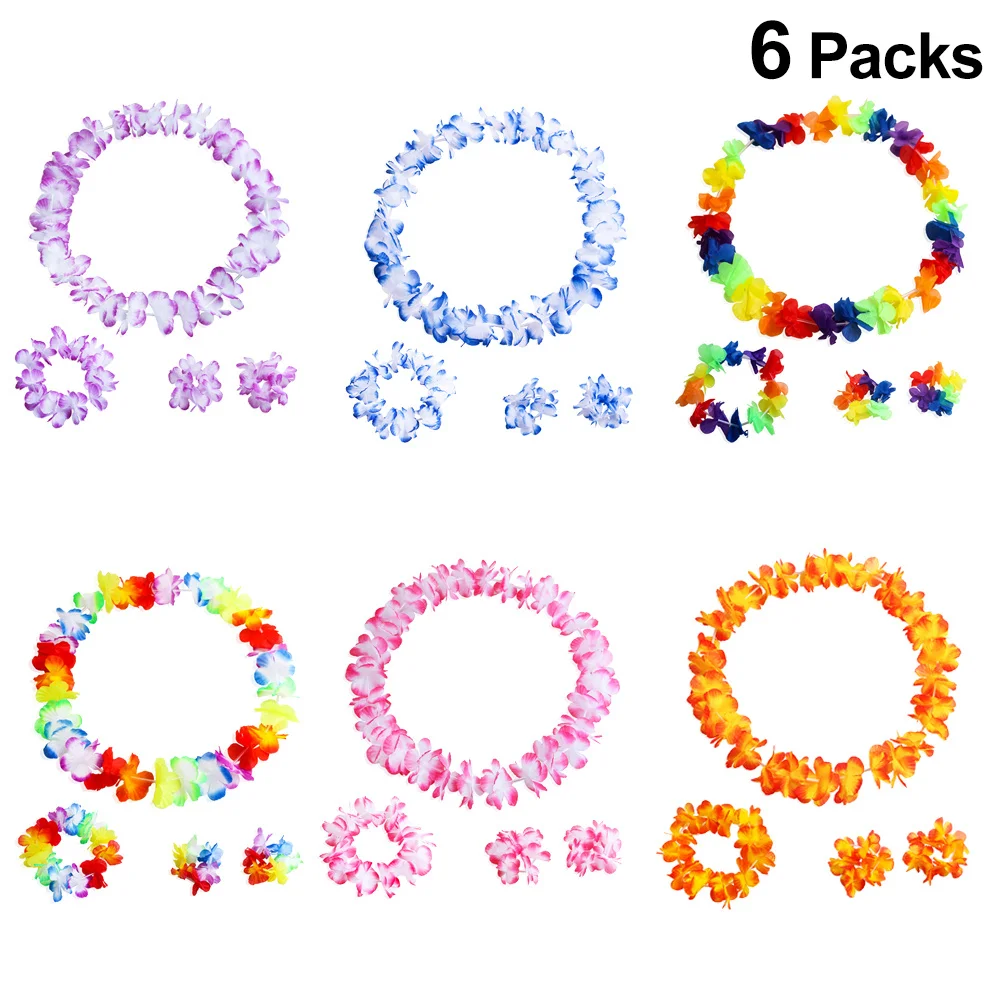 

4pcs 6Sets Flower Necklace Set Hawaii Garland For Luau Party Beach Photo Shoot Accessories Realistic Floral Decor