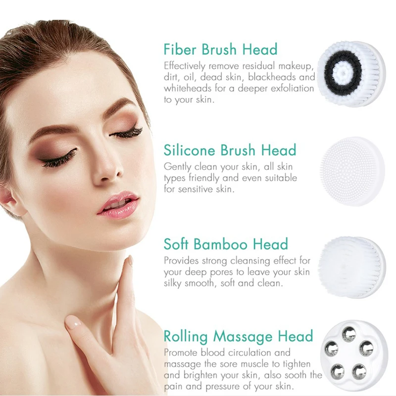 전동 얼굴 클렌징 브러시 휴대용 세척 실리콘 클렌저 및 마사지기 소닉 진동 얼굴 세정 브러시