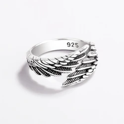 Sole Memory Vintage Thai Silver Feather Wings Silver Color Female Resizable Opening Rings SRI1010