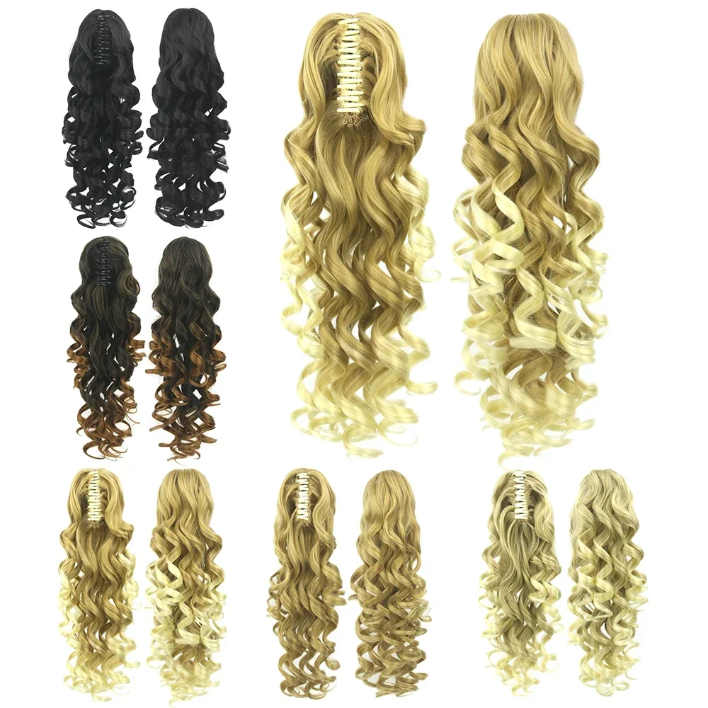 Long Blonde Curly Clip In Hair Extensions Pony Tail High Hairpieces for Hair Claw Ponytail Women Headwear Accessories