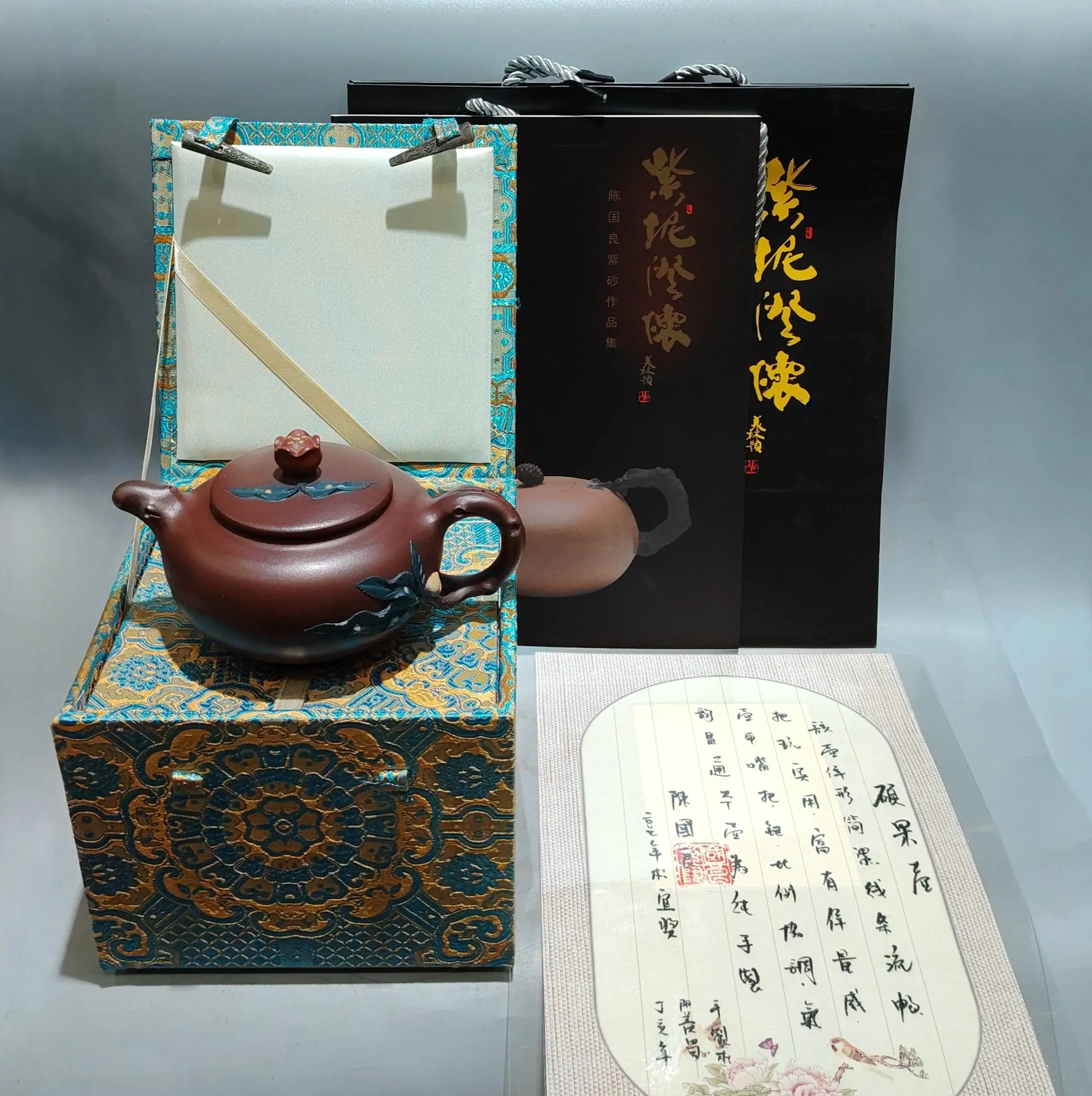 Yixing Purple Clay Pot Painted Flower, melon and vine pattern Fruit pot Tree root pot Kettle Flagon Gather fortune Ornaments