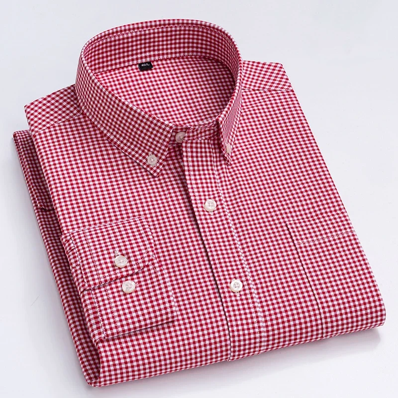 

Pure Cotton Classical Plaid Shirts For Business Men Long Sleeve Comfortable Soft Man's Work Shirt with Chest Pocket