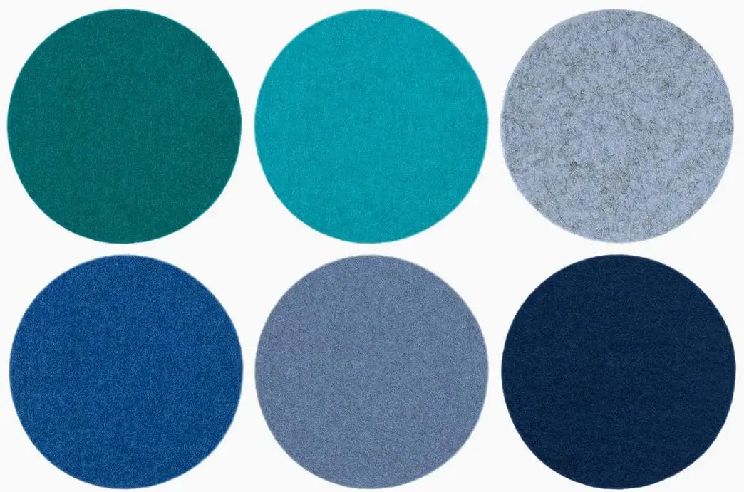 Merino Wool Round Coasters Set of 6 - Ocean (4" Circles) - Absorbs 30% of Weight - German Wool - Heat Resistant, Sustainable, & Reusable - Home Decor & Coffee Table Decor