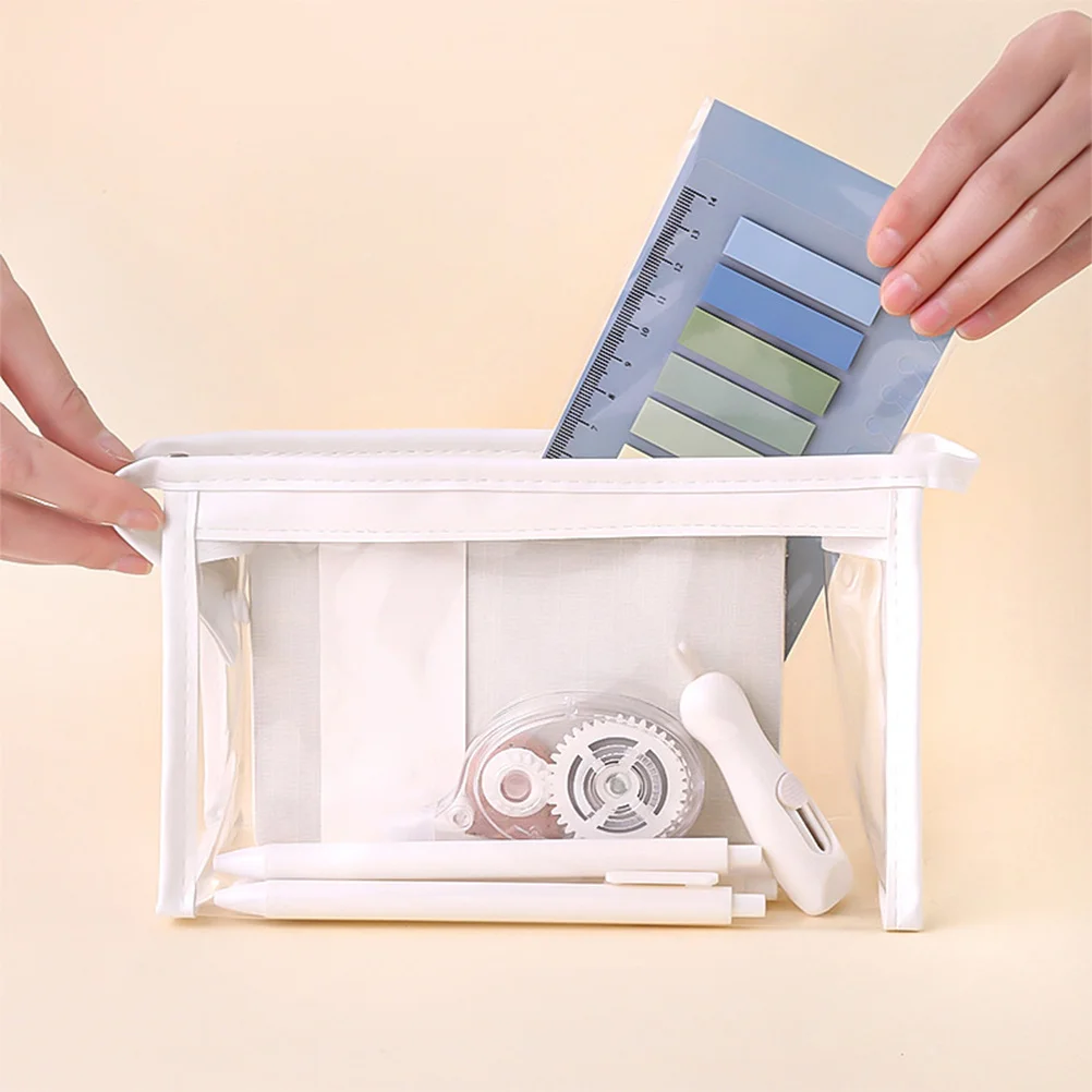 2Pcs Clear Pencil Bag High-Quality PVC Transparent Makeup Case Lightweight Large Capacity Pen Holder for Students Teachers