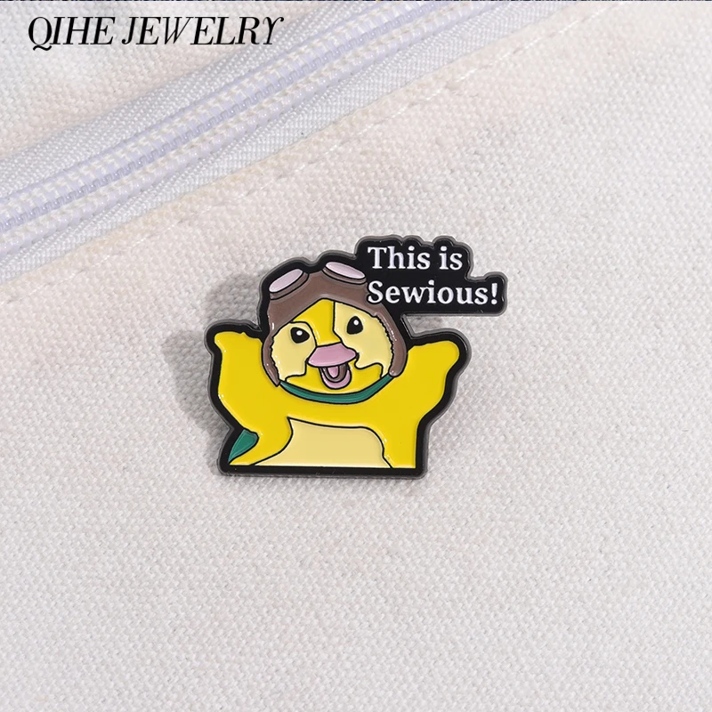 This Is Sewious Duckling Enamel Pins Cartoon Cute Yellow Duck Lapel Badge Backpack Clothes Brooch Jewelry Gift for Kids Friends