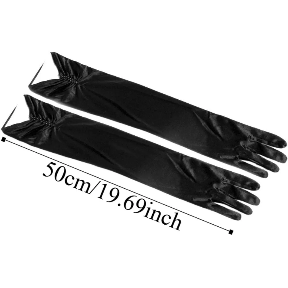 Picture 7: Ceremony Elegant Beaded Bridal Gloves Full Finger Long Wedding Gloves Black Solid Color Satin Gloves Bridal Party