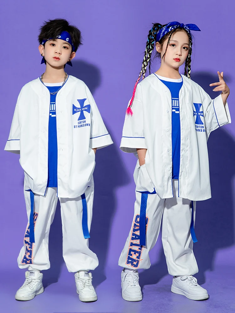 2023 Ballroom Hip Hop Dance Rave Clothes For Kids White Loose Kpop Outfits Girls Street Dance Wear Boys Jazz Costumes DQS12780